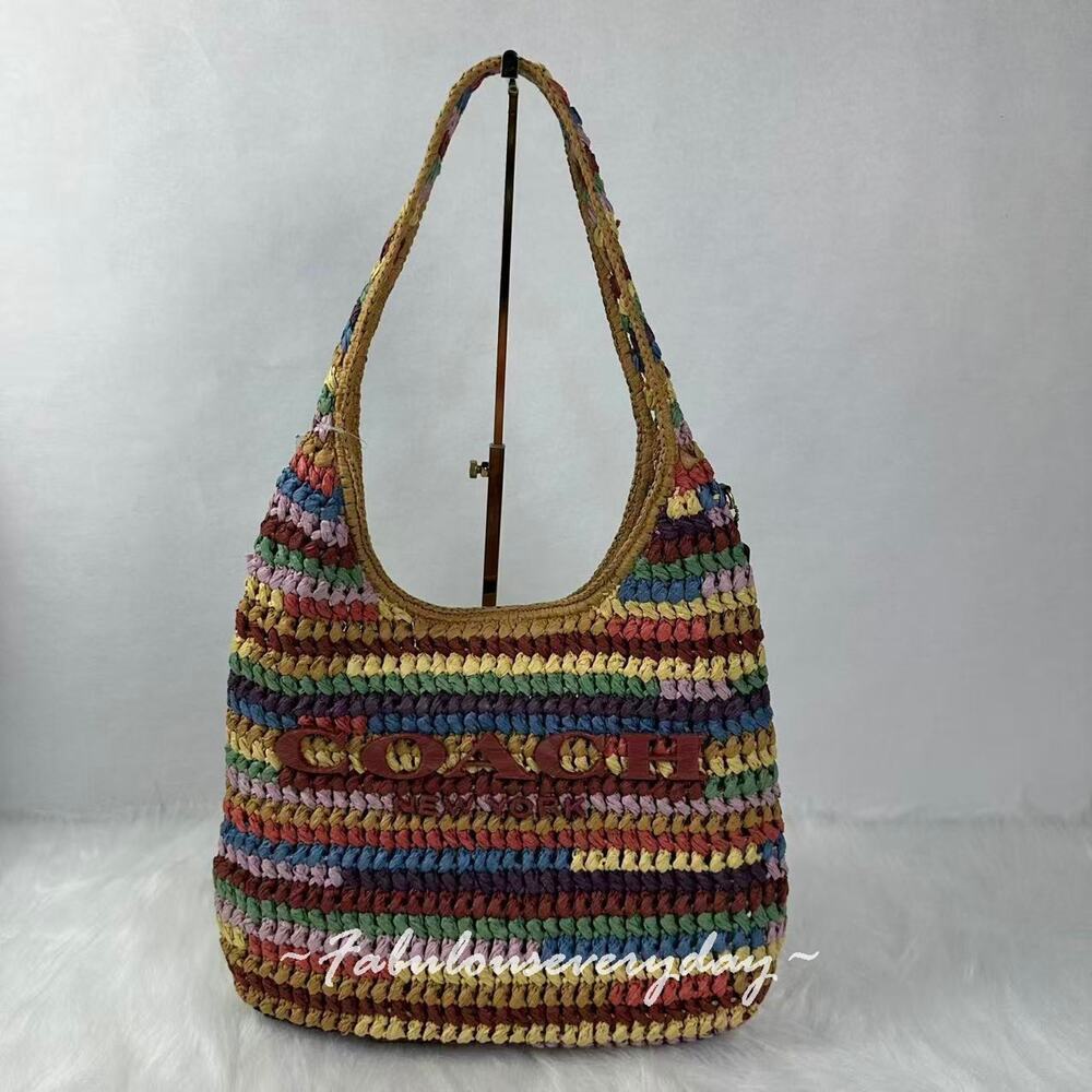 COACH Brooklyn Shoulder Bag 34 In Straw/Brass/Multi CDZ40 NWT